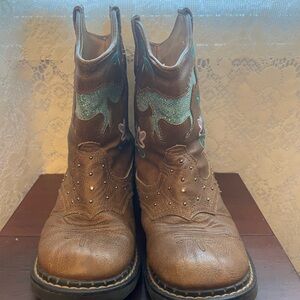 Roper Girls Brown and Turquoise Western Boots